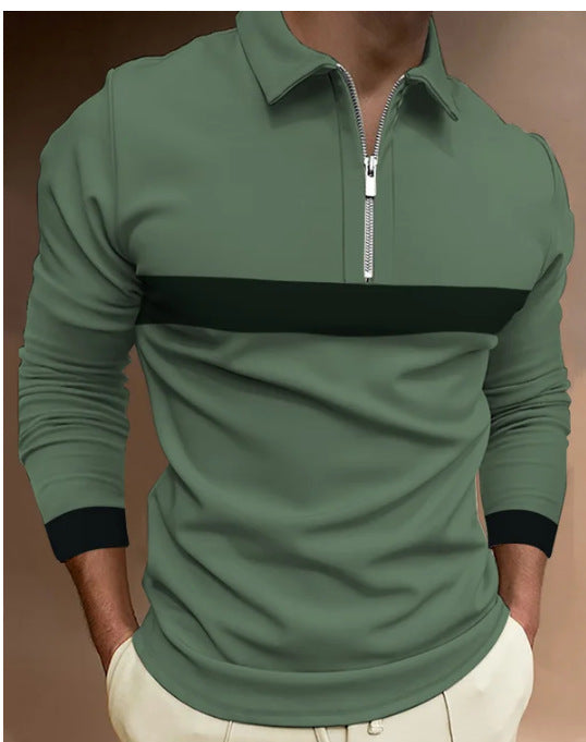 European And American Men's Zipper Stitching Lapel T-shirt- JUPITER BMY