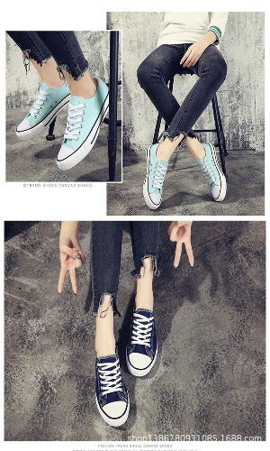 Spring New Korean Style Couple Candy Color Canvas Shoes Male Student Lace Up Casual Flat Shoes Trendy Cloth Shoes- JUPITER BMY