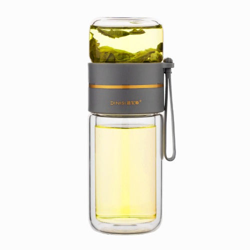 Glass Water Bottle With Tea Infuser Filter Tea Separation Double Wall Glass Bottle Leakproof Water Bottle- JUPITER BMY