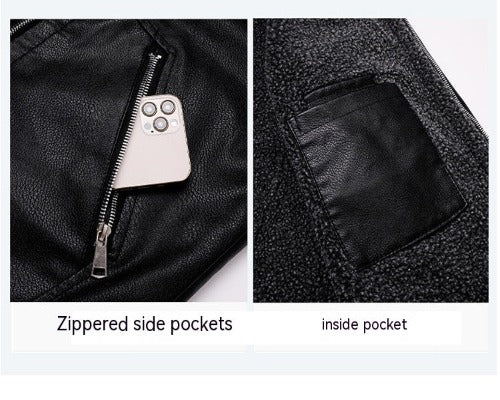 Fleece-lined Men's PU Motorcycle Jacket- JUPITER BMY