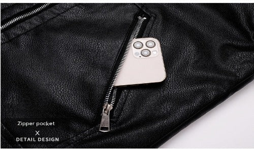 Fleece-lined Men's PU Motorcycle Jacket- JUPITER BMY