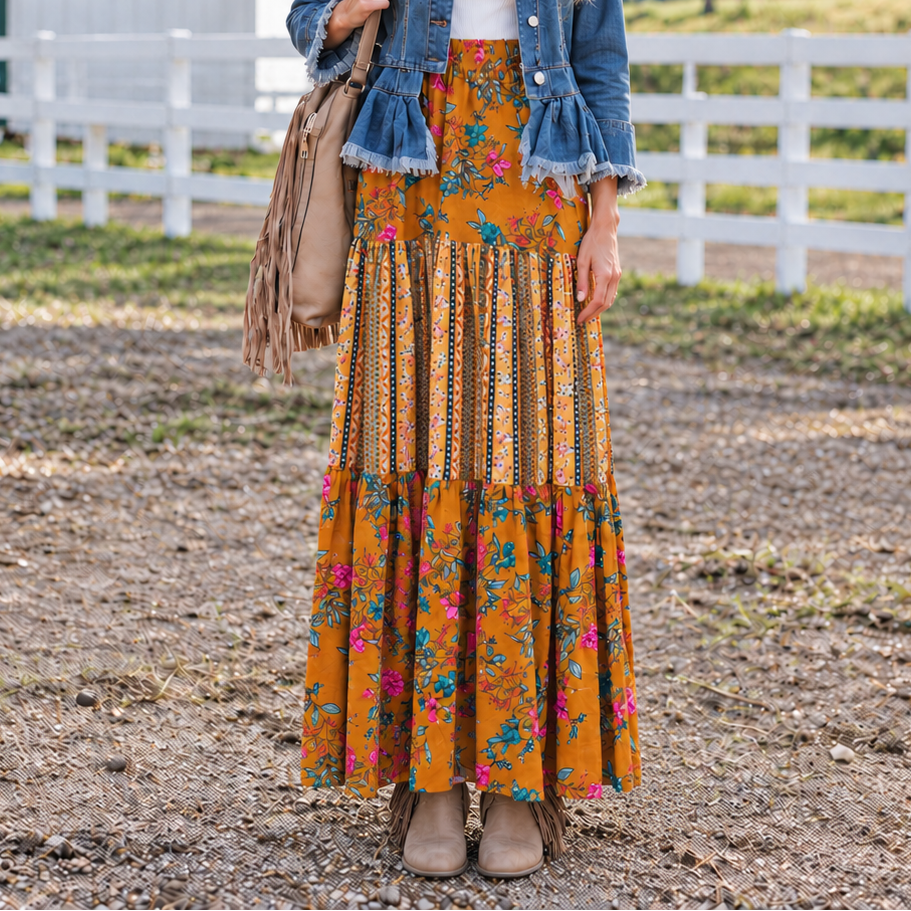 Floral Tiered Maxi Skirt