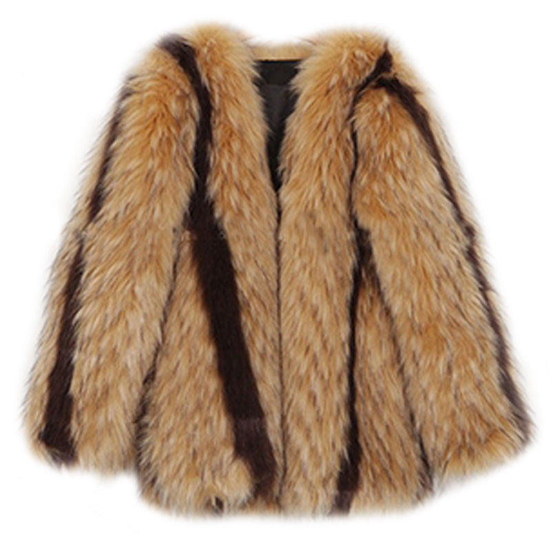 Artificial Fox Fur Marbled Fur Coat- JUPITER BMY