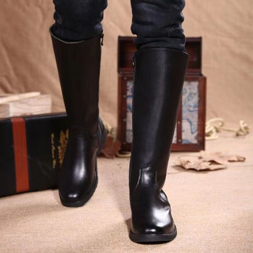 Men's Solid Color Minimalist Leather Long Boots- JUPITER BMY