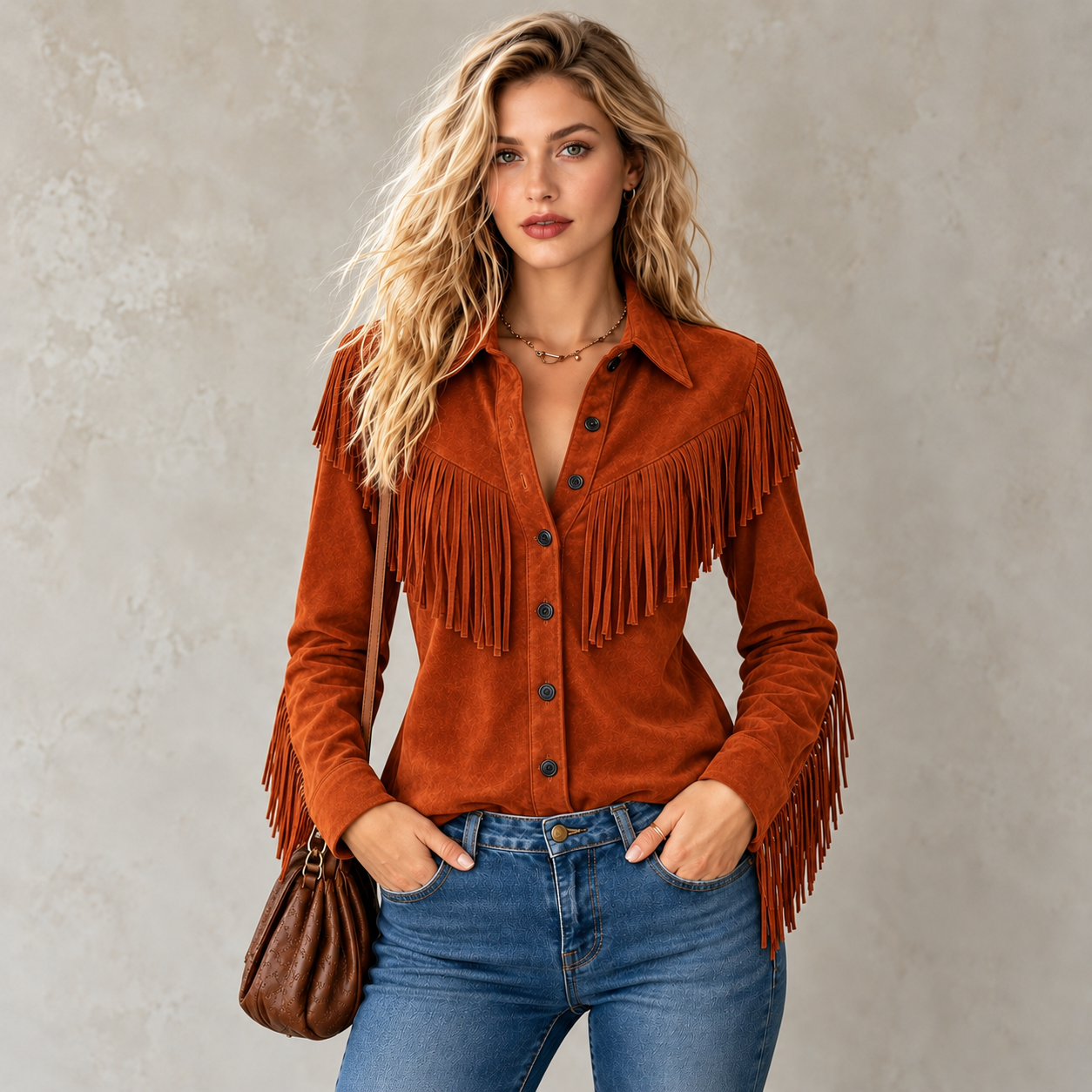Western Fringe Button-Up Shirt