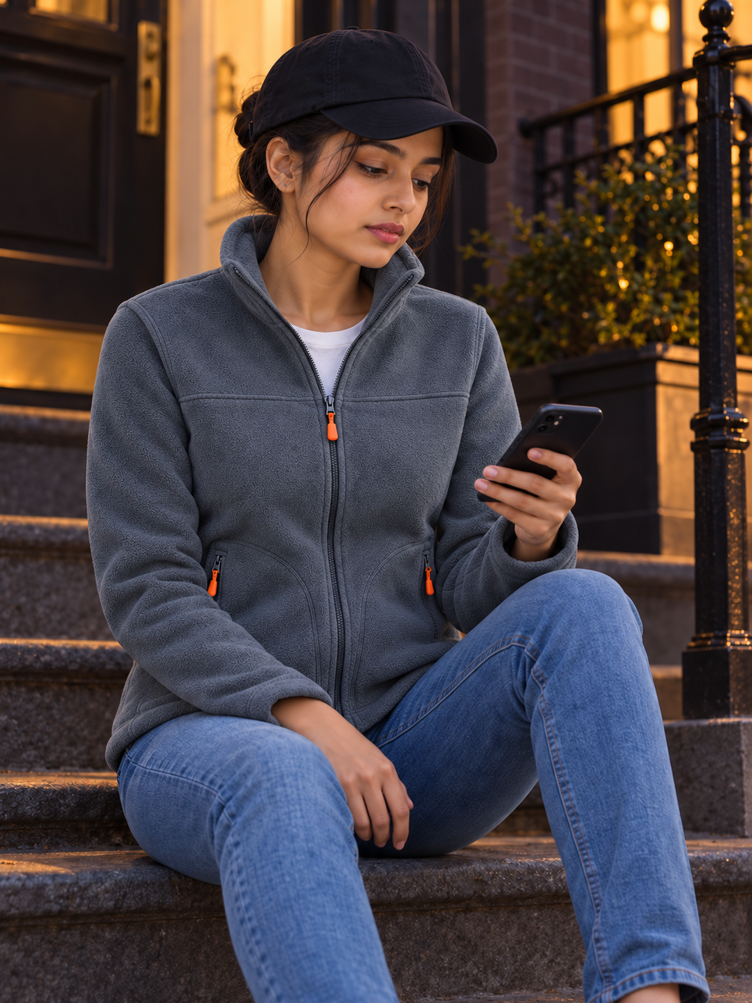 High Collar Zip-Up Fleece Jacket