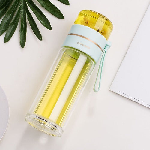 Glass Water Bottle With Tea Infuser Filter Tea Separation Double Wall Glass Bottle Leakproof Water Bottle- JUPITER BMY