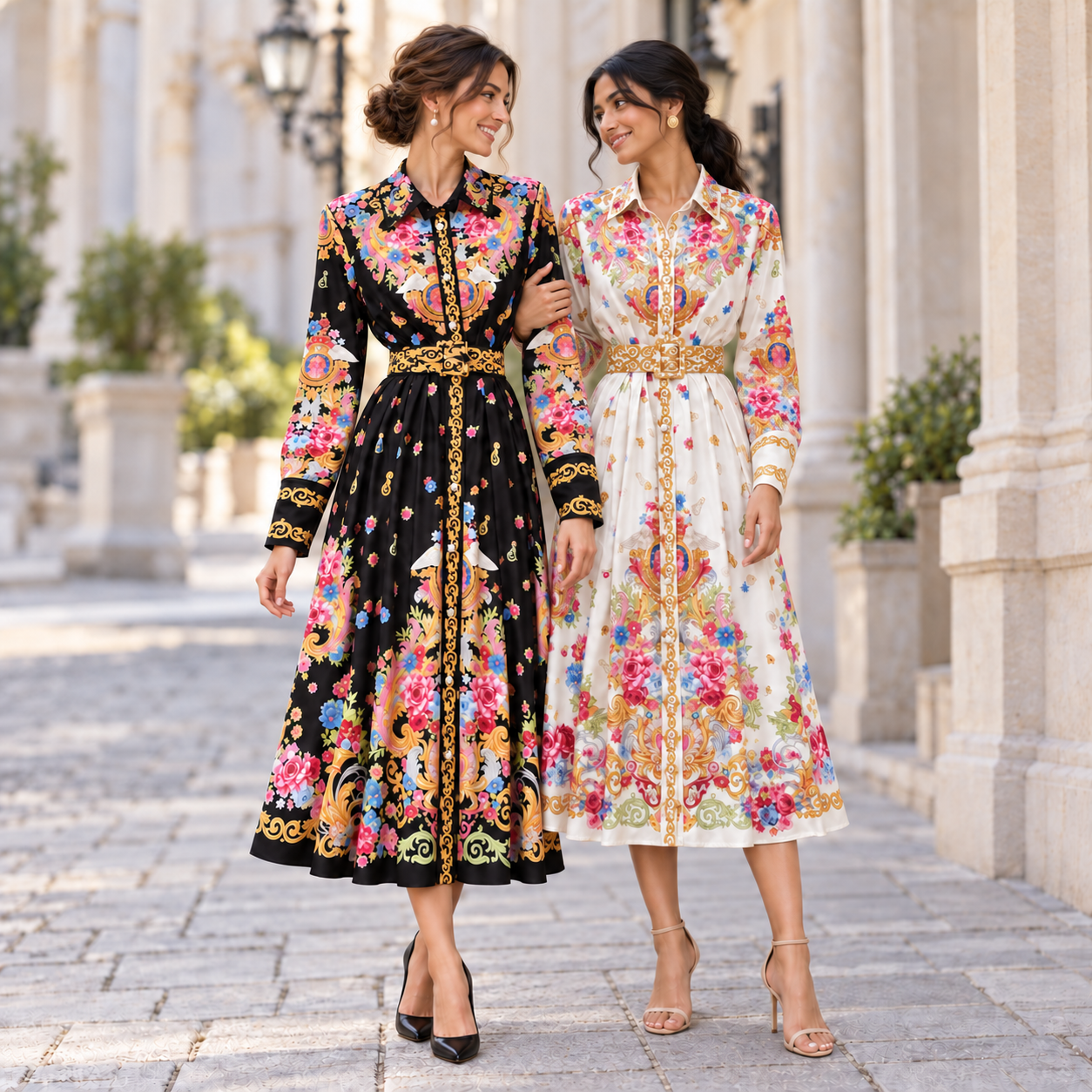 Printed Belted Shirt Dress