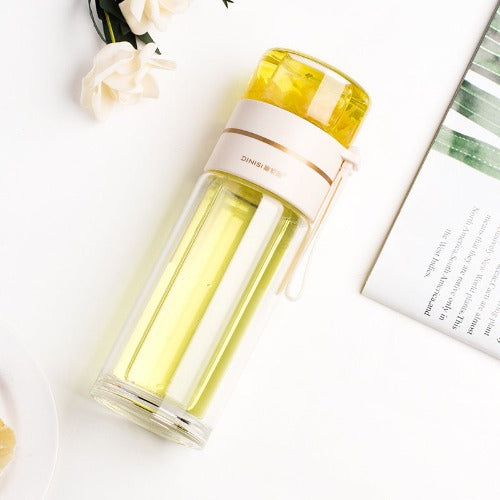 Glass Water Bottle With Tea Infuser Filter Tea Separation Double Wall Glass Bottle Leakproof Water Bottle- JUPITER BMY