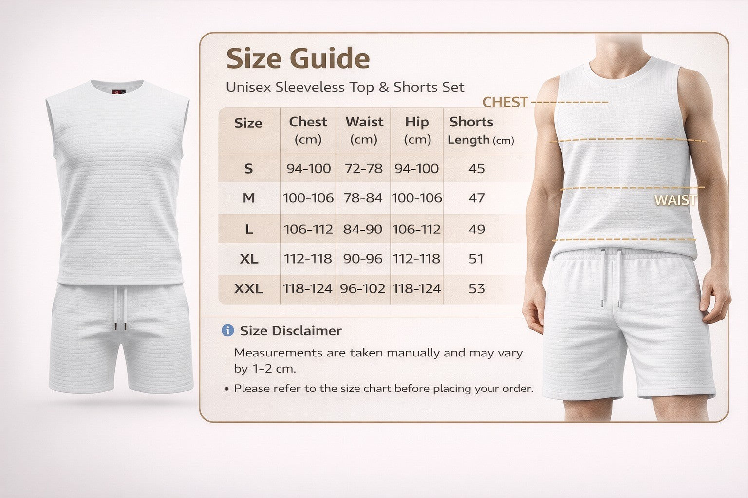 Jupiter Bmy Ltd Unisex Sleeveless Top and Shorts Set – Loose Fit Checked Embroidered Set