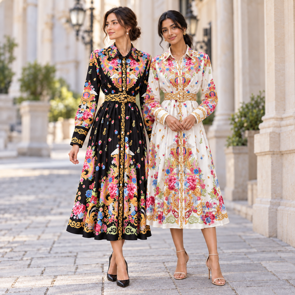 Printed Belted Shirt Dress
