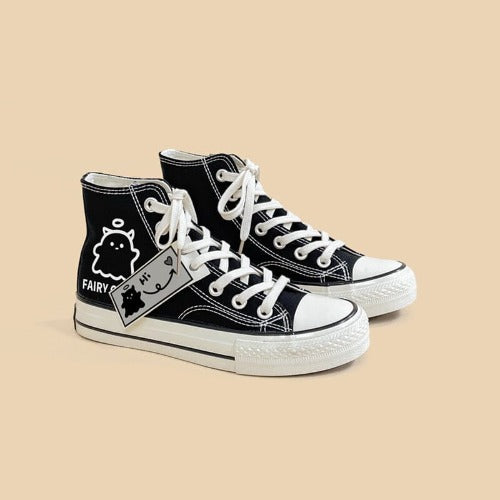 Black Graffiti Casual Canvas Shoes For Students- JUPITER BMY