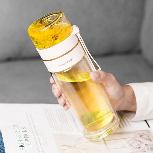 Glass Water Bottle With Tea Infuser Filter Tea Separation Double Wall Glass Bottle Leakproof Water Bottle- JUPITER BMY