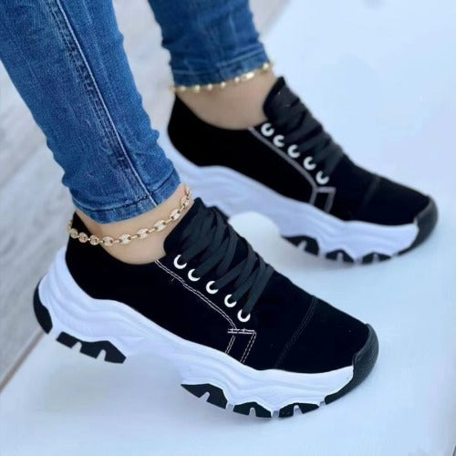 Round Head Thick Bottom Low-top Casual Shoes For Women Plus Size Lace Up Pumps- JUPITER BMY