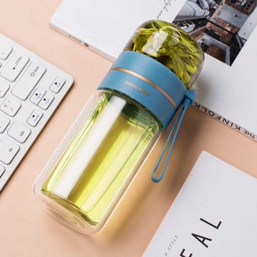 Glass Water Bottle With Tea Infuser Filter Tea Separation Double Wall Glass Bottle Leakproof Water Bottle- JUPITER BMY