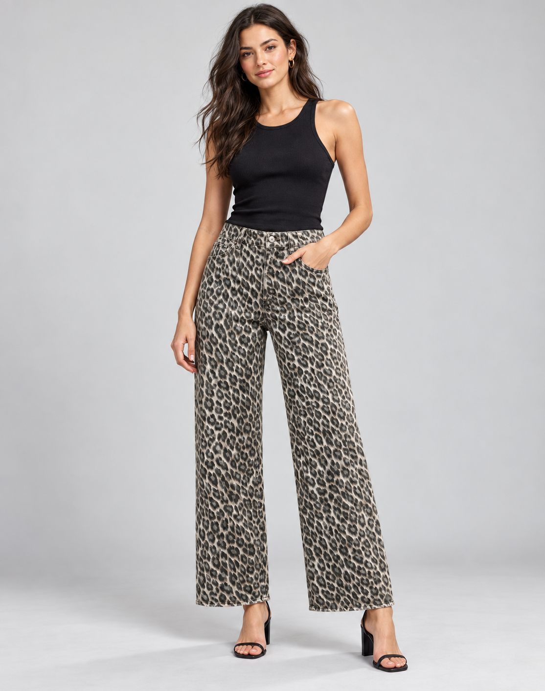 High-Waisted Leopard Jeans
