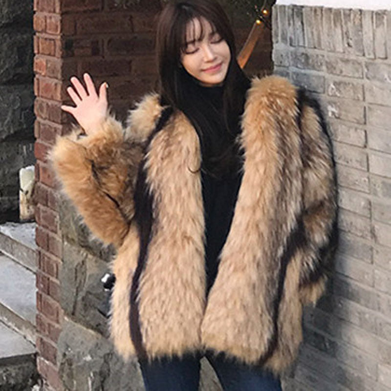 Artificial Fox Fur Marbled Fur Coat- JUPITER BMY