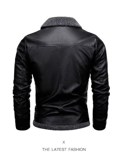 Fleece-lined Men's PU Motorcycle Jacket- JUPITER BMY