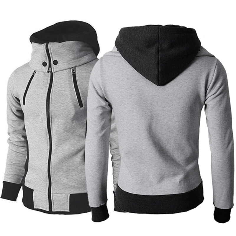 Men's Zip UP Hooded Jacket Fake Two Piece Sports Cardigan Casual Slim Sweatshirt Jacket- JUPITER BMY