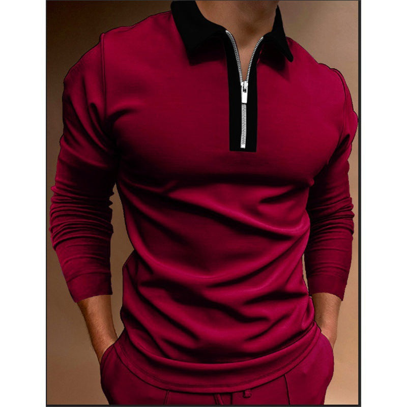 European And American Men's Zipper Stitching Lapel T-shirt- JUPITER BMY