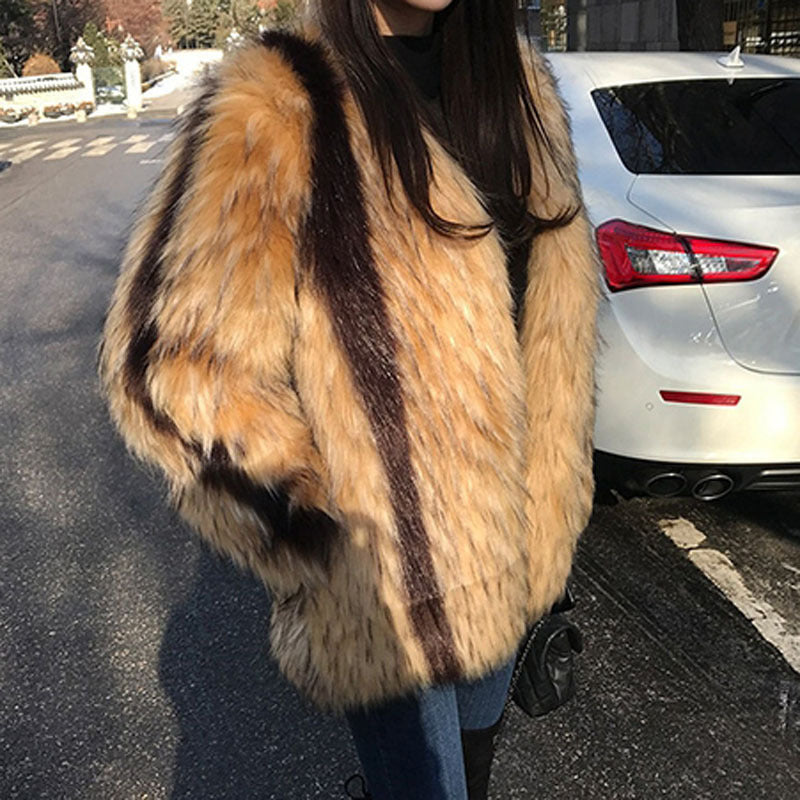 Artificial Fox Fur Marbled Fur Coat- JUPITER BMY