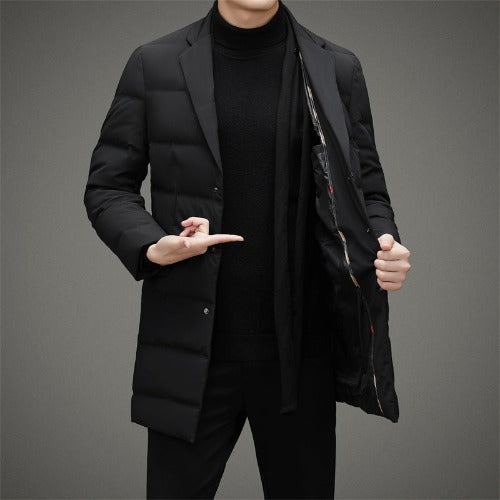 Men's Scarf Collar Cold-proof Down Jacket Coat Mid-length- JUPITER BMY