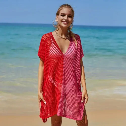 Beach Hollow Out Tops Cover-Up Knit Bikini Over-Blouse - JUPITER BMY LTD