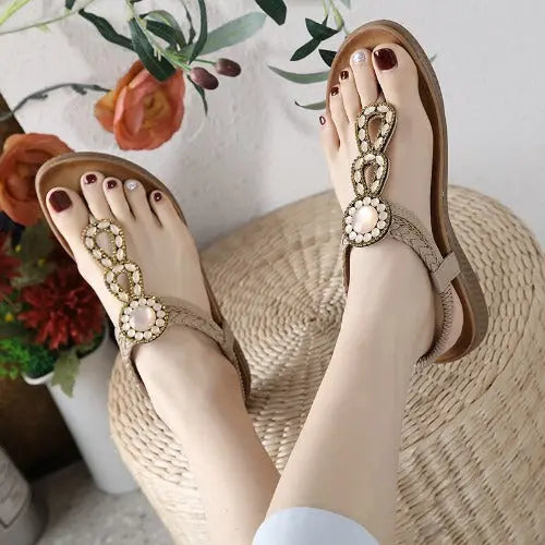 Boho Thong Sandals Women Weave Beach Shoes Flip Flops- JUPITER BMY