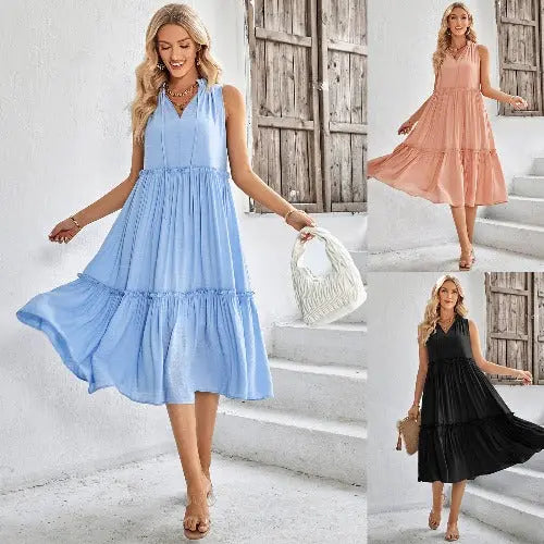 Casual V-neck Sleeveless Fresh Summer Loose Dress For Women - JUPITER BMY LTD