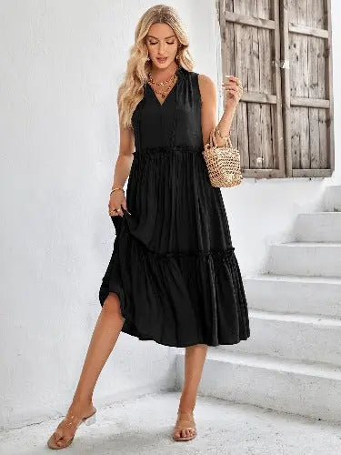 Casual V-neck Sleeveless Fresh Summer Loose Dress For Women - JUPITER BMY LTD