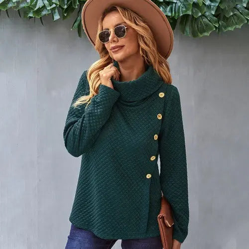 Casual Women's Solid Color High-neck Knitted Sweater- JUPITER BMY