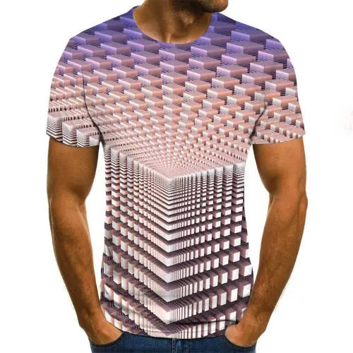 Color Three-dimensional Square Digital Short Sleeve - JUPITER BMY LTD