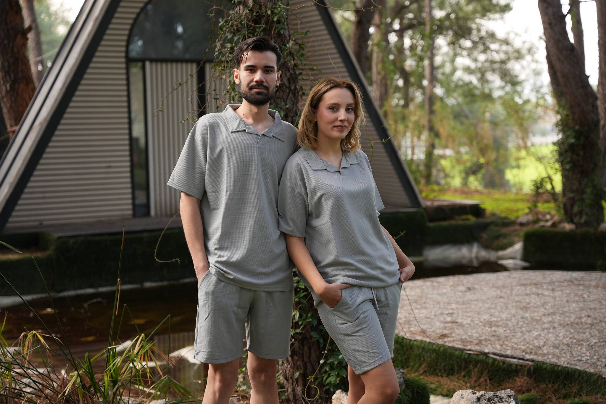 Jupiter Bmy Ltd Unisex V-Neck Polo T-Shirt & Shorts Set – Waffle Cloth – Regular Fit – Fresh Style