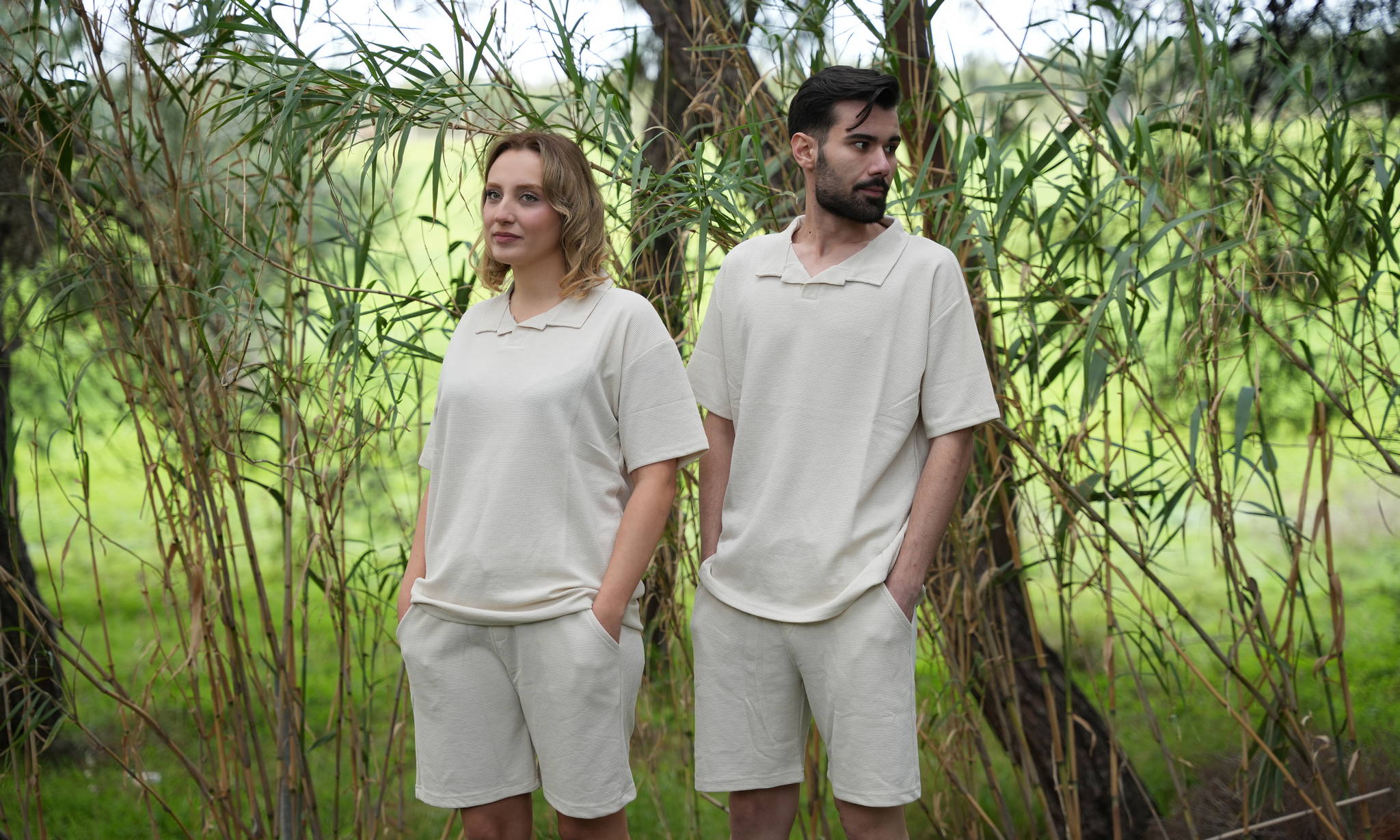 Jupiter Bmy Ltd Unisex V-Neck Polo T-Shirt & Shorts Set – Waffle Cloth – Regular Fit – Fresh Style