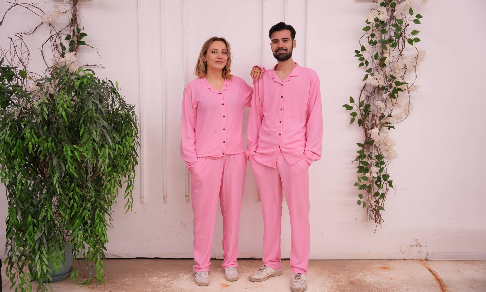 Jupiter Bmy Ltd Unisex Button-Down Top and Pants Set – Soft and lightweight textured, flexible for home and outdoor wear.