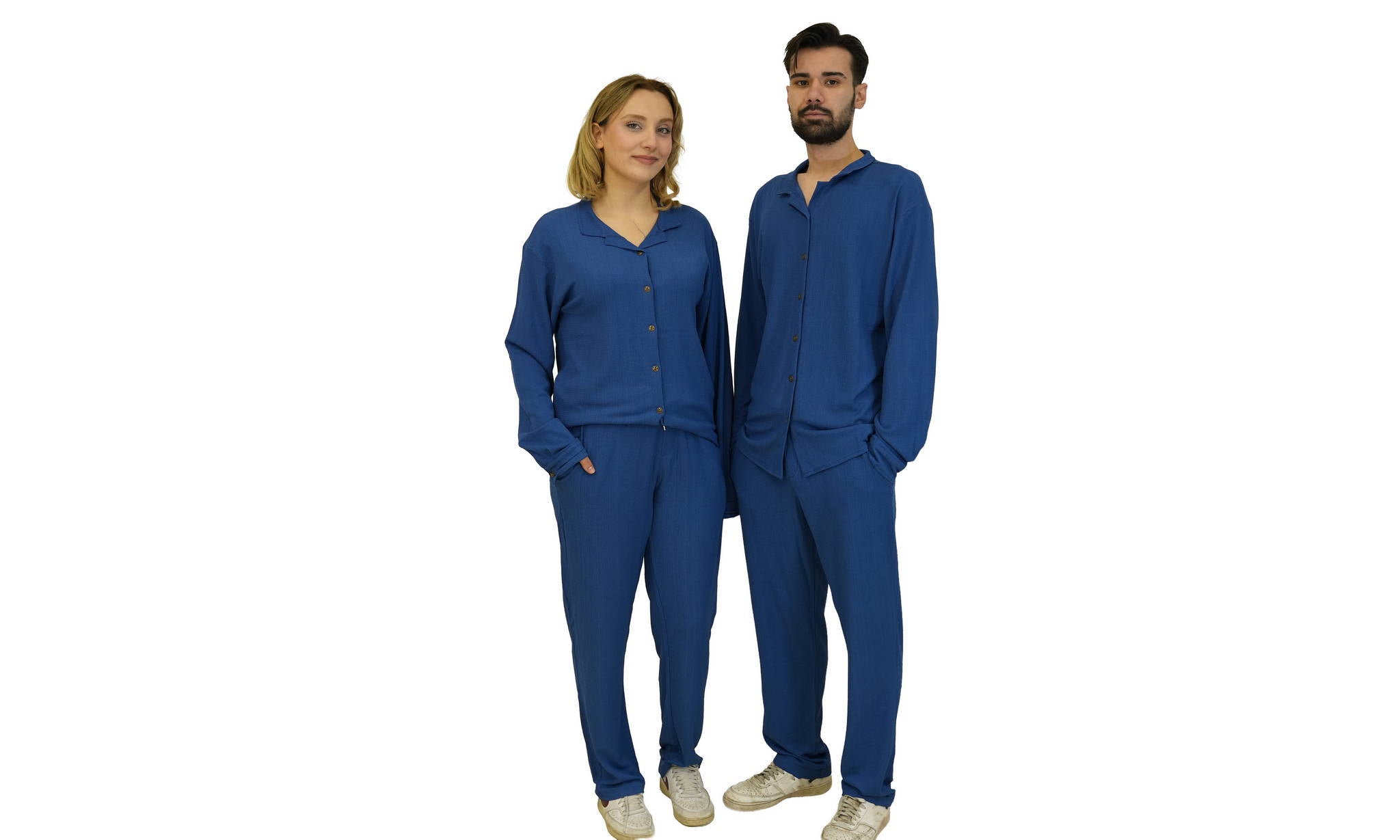Jupiter Bmy Ltd Unisex Button-Down Top and Pants Set – Soft and lightweight textured, flexible for home and outdoor wear.