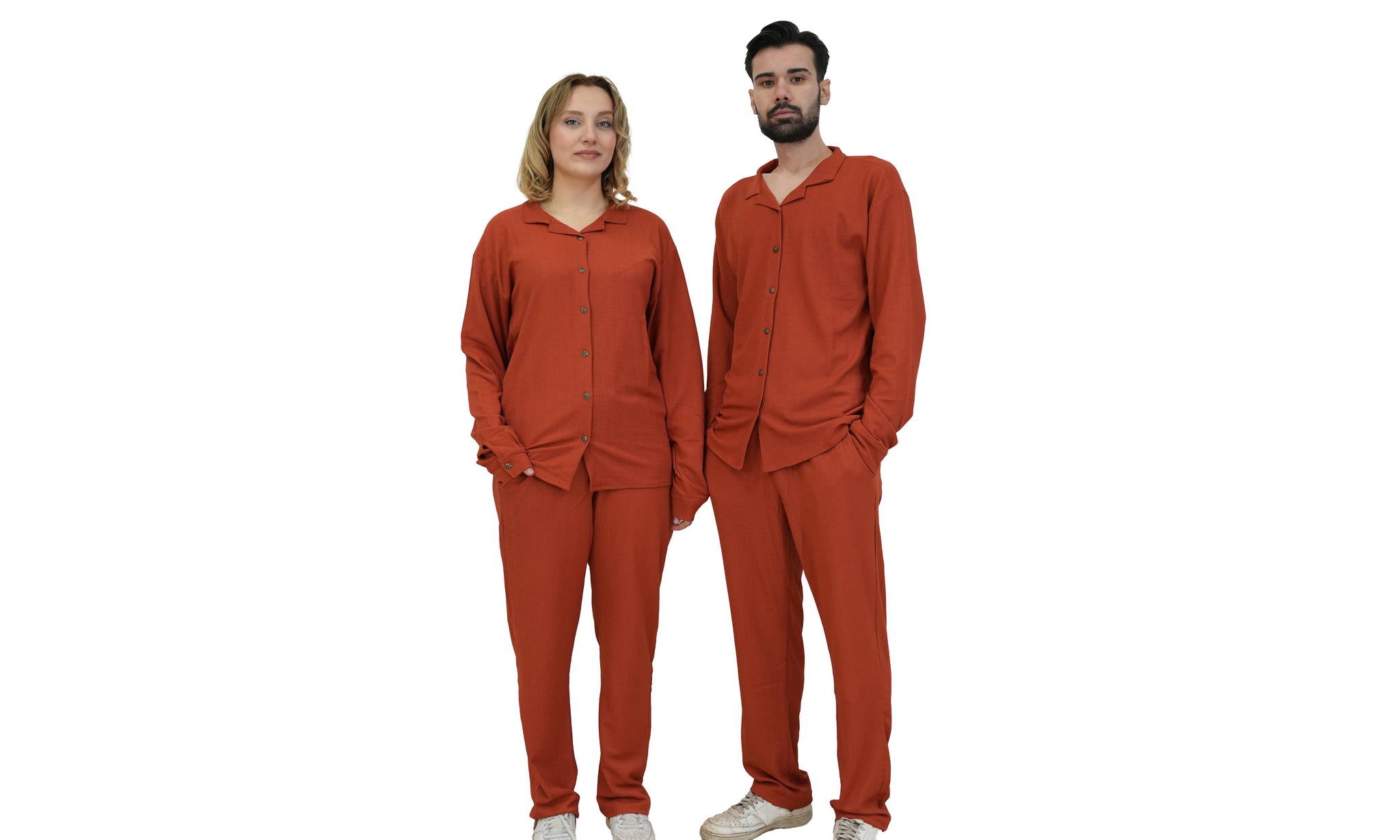 Jupiter Bmy Ltd Unisex Button-Down Top and Pants Set – Soft and lightweight textured, flexible for home and outdoor wear.