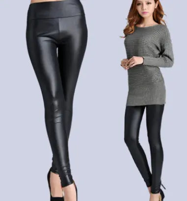 Hot spring and autumn new imitation leather pants stretch Slim leggings slim ladies feet pants- JUPITER BMY