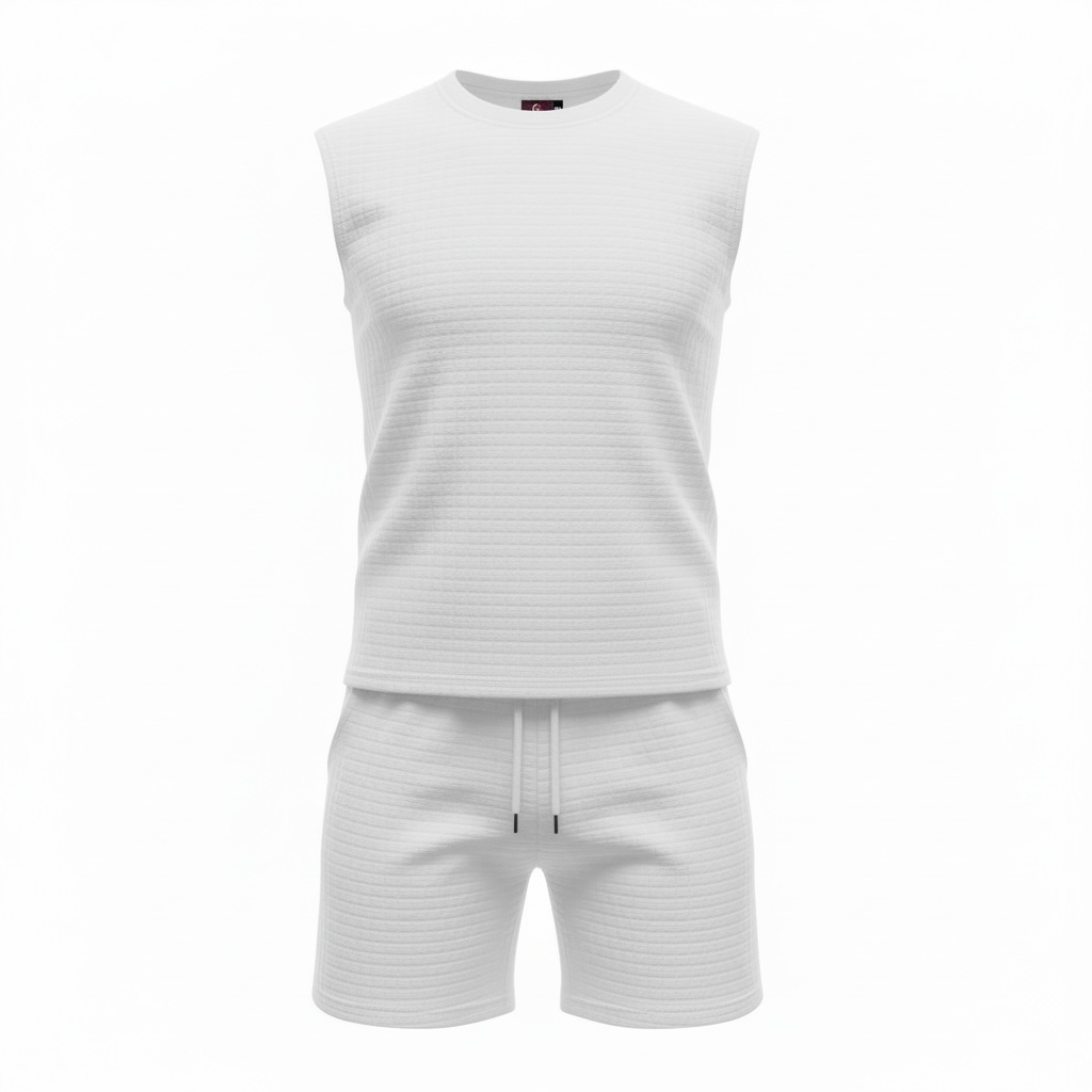 Jupiter Bmy Ltd Unisex Sleeveless Top and Shorts Set – Loose Fit Checked Embroidered Set