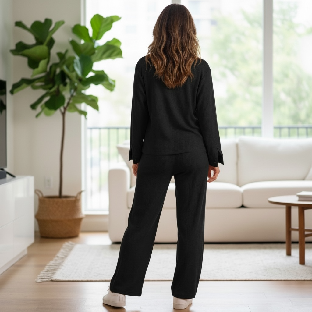 Jupiter Bmy Ltd Unisex Button-Down Top and Pants Set – Soft and lightweight textured, flexible for home and outdoor wear.