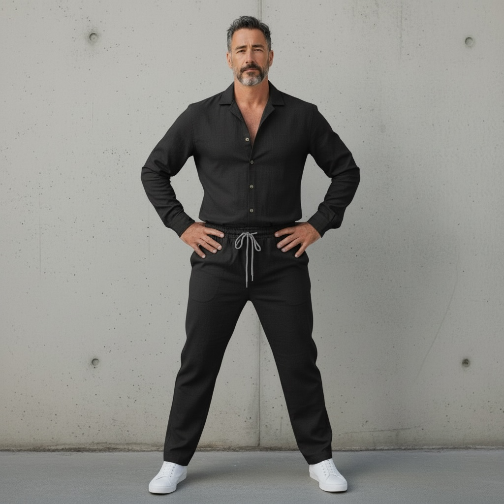 Jupiter Bmy Ltd Unisex Button-Down Top and Pants Set – Soft and lightweight textured, flexible for home and outdoor wear.