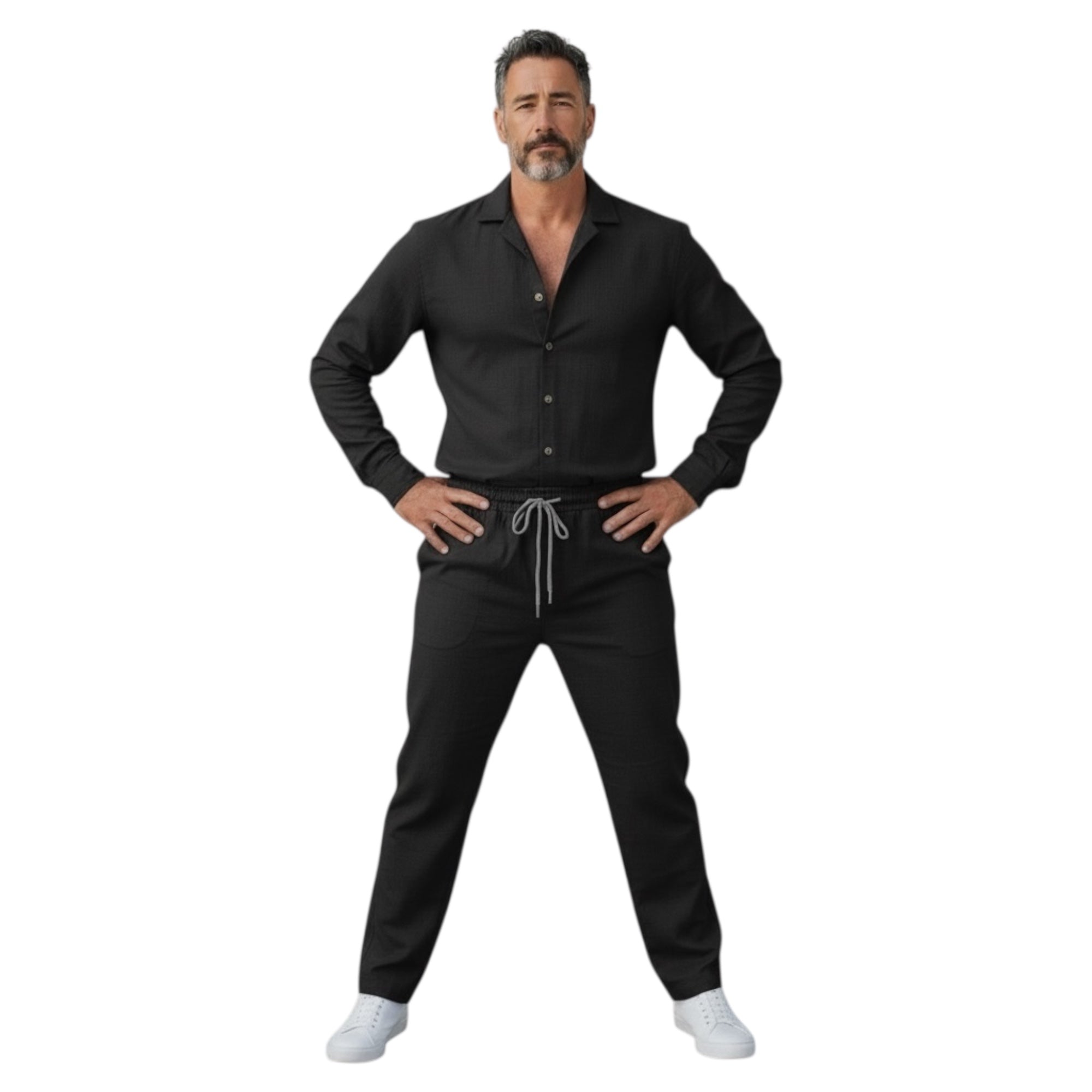 Jupiter Bmy Ltd Unisex Button-Down Top and Pants Set – Soft and lightweight textured, flexible for home and outdoor wear.