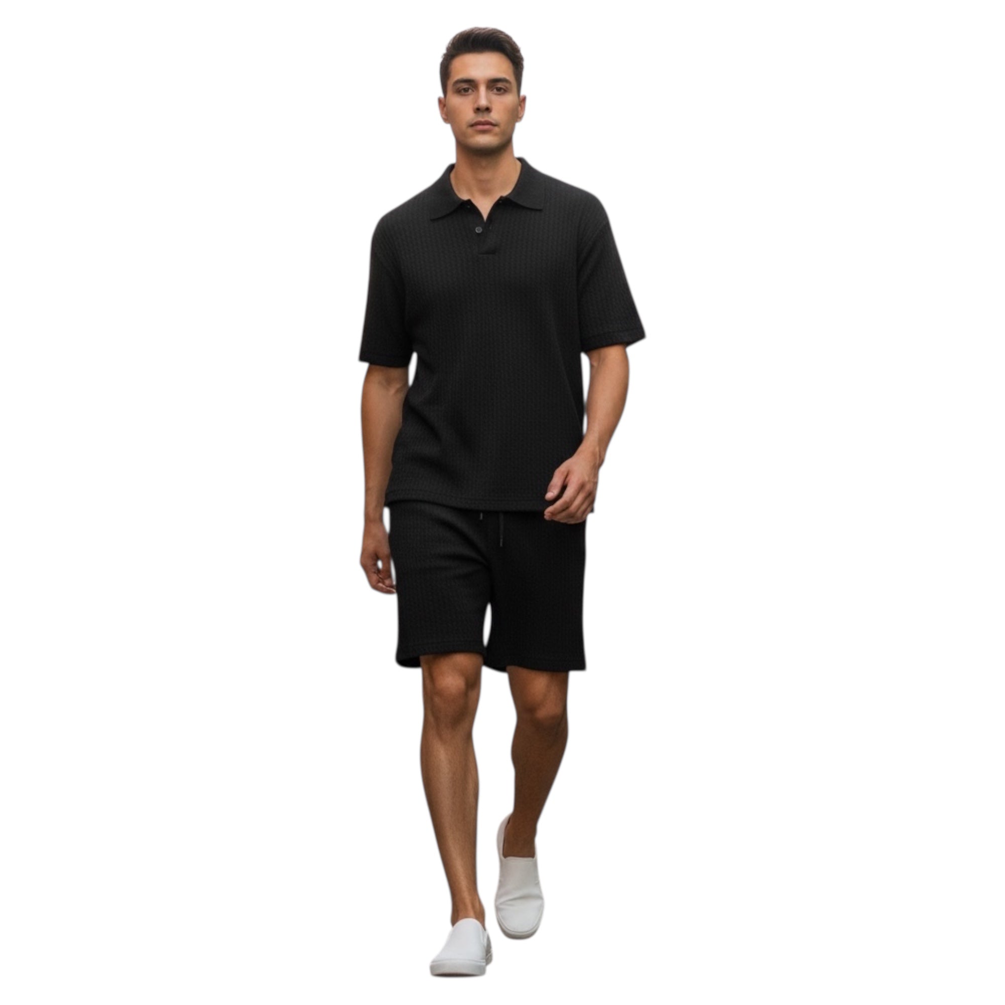 Jupiter Bmy Ltd Unisex V-Neck Polo T-Shirt & Shorts Set – Waffle Cloth – Regular Fit – Fresh Style