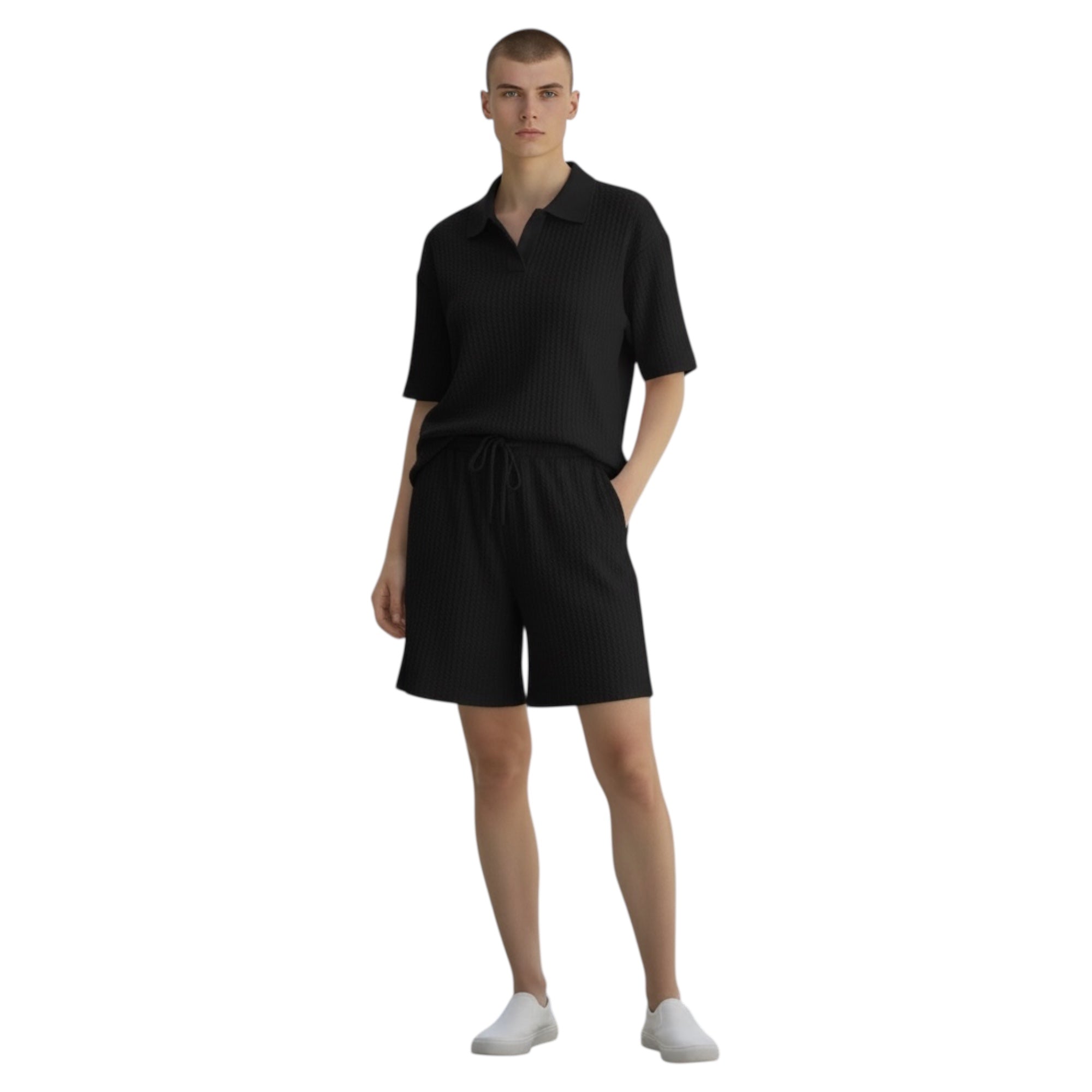Jupiter Bmy Ltd Unisex V-Neck Polo T-Shirt & Shorts Set – Waffle Cloth – Regular Fit – Fresh Style