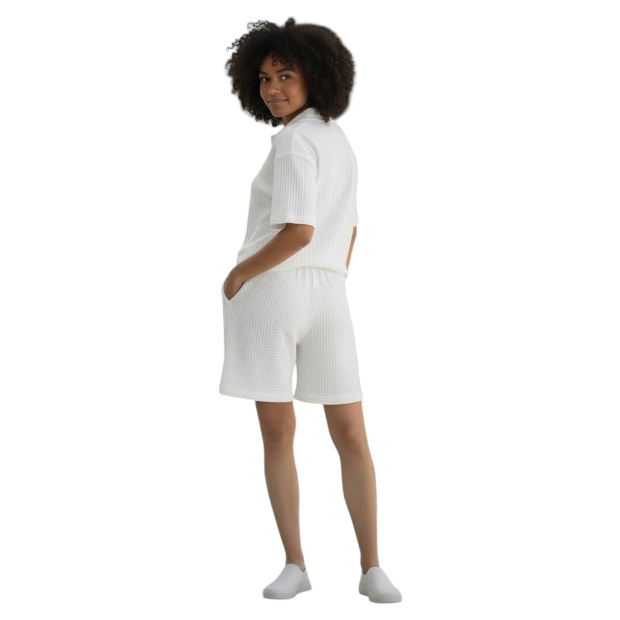 Jupiter Bmy Ltd Unisex V-Neck Polo T-Shirt & Shorts Set – Waffle Cloth – Regular Fit – Fresh Style