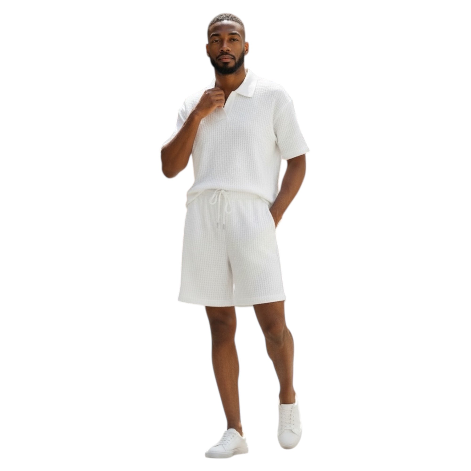 Jupiter Bmy Ltd Unisex V-Neck Polo T-Shirt & Shorts Set – Waffle Cloth – Regular Fit – Fresh Style