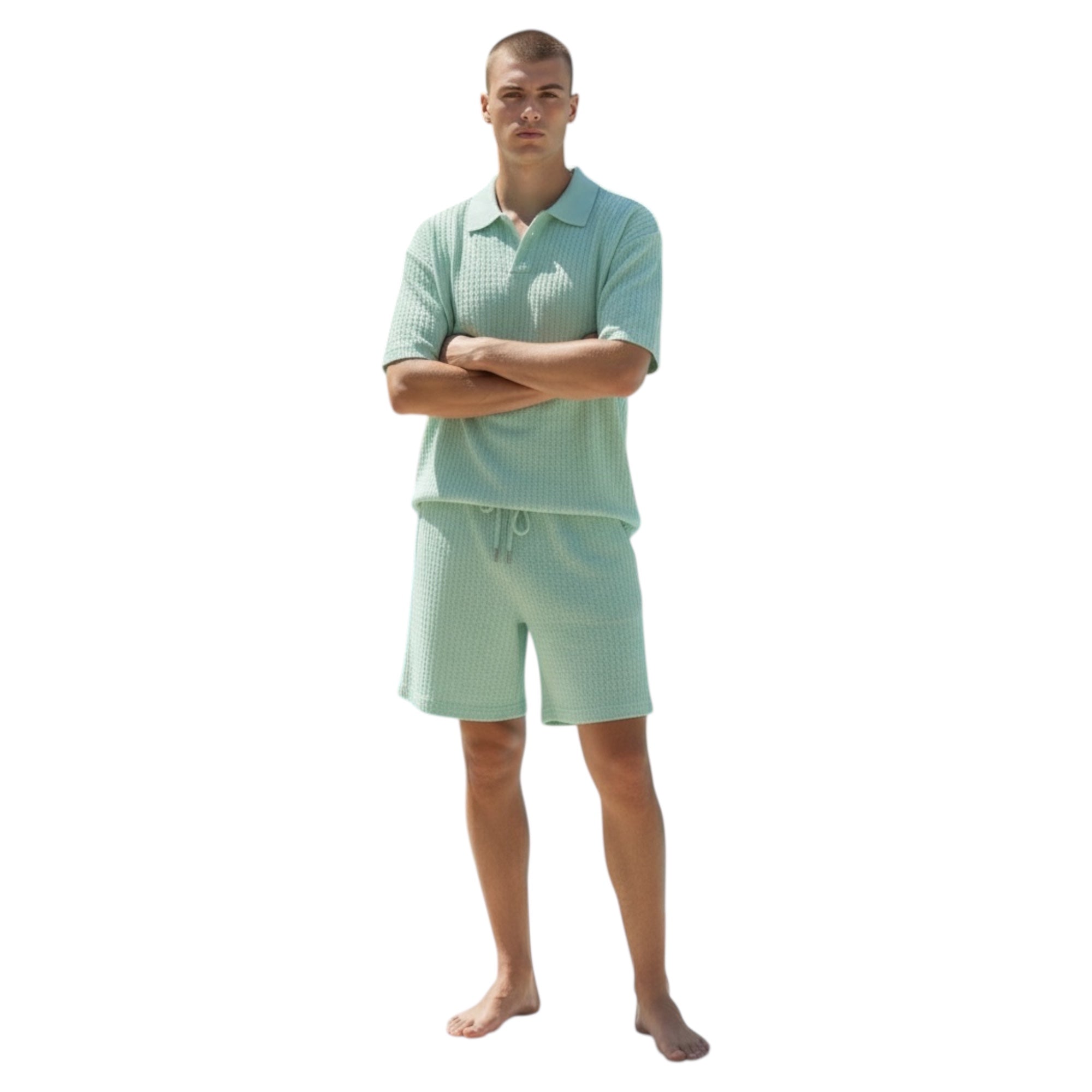 Jupiter Bmy Ltd Unisex V-Neck Polo T-Shirt & Shorts Set – Waffle Cloth – Regular Fit – Fresh Style