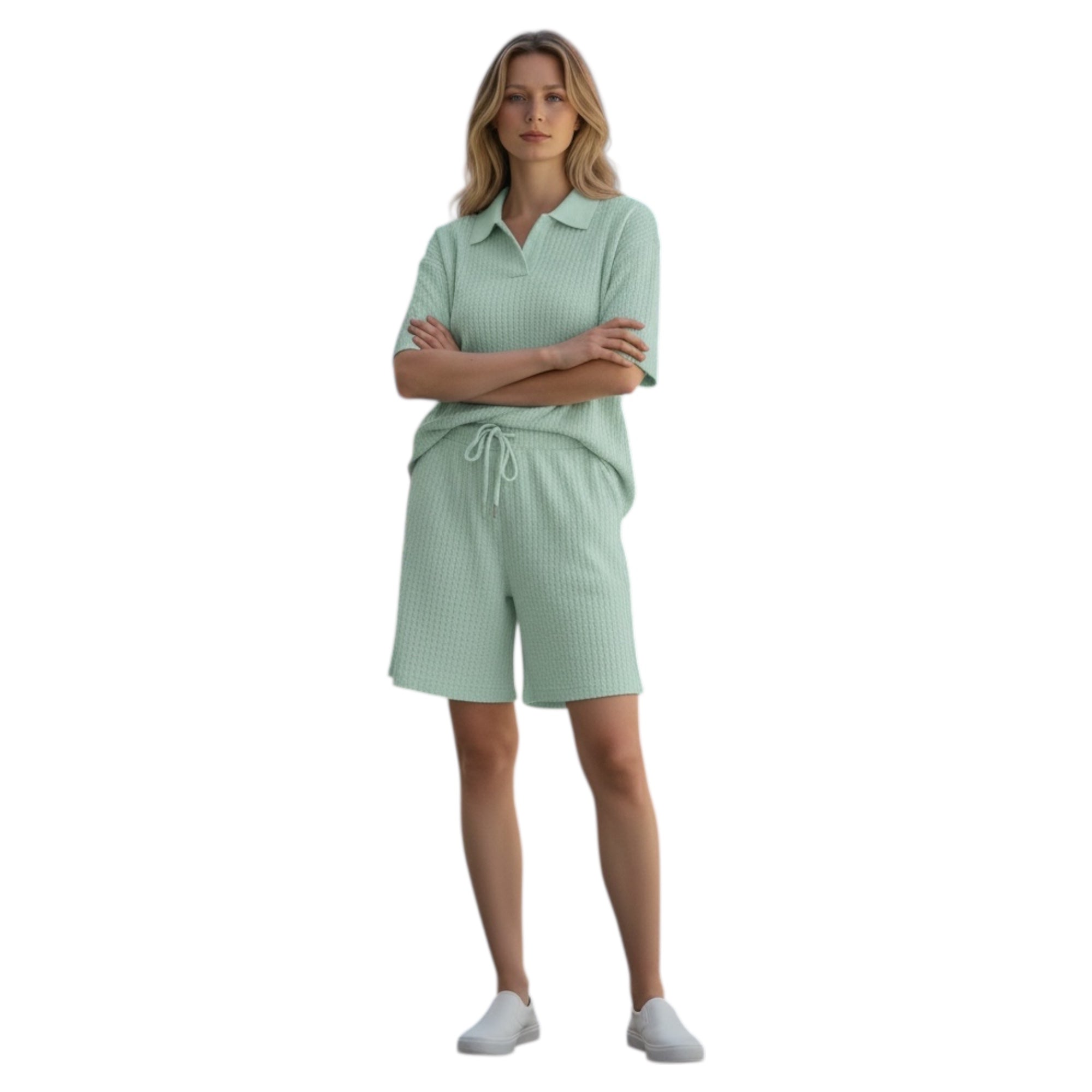 Jupiter Bmy Ltd Unisex V-Neck Polo T-Shirt & Shorts Set – Waffle Cloth – Regular Fit – Fresh Style