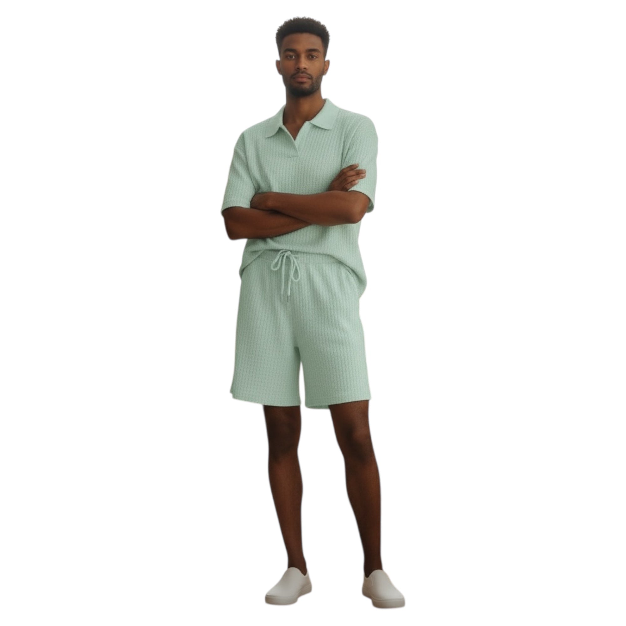 Jupiter Bmy Ltd Unisex V-Neck Polo T-Shirt & Shorts Set – Waffle Cloth – Regular Fit – Fresh Style