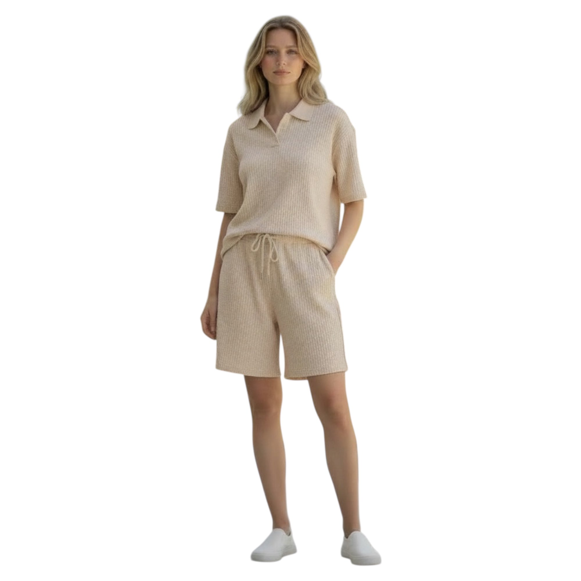 Jupiter Bmy Ltd Unisex V-Neck Polo T-Shirt & Shorts Set – Waffle Cloth – Regular Fit – Fresh Style